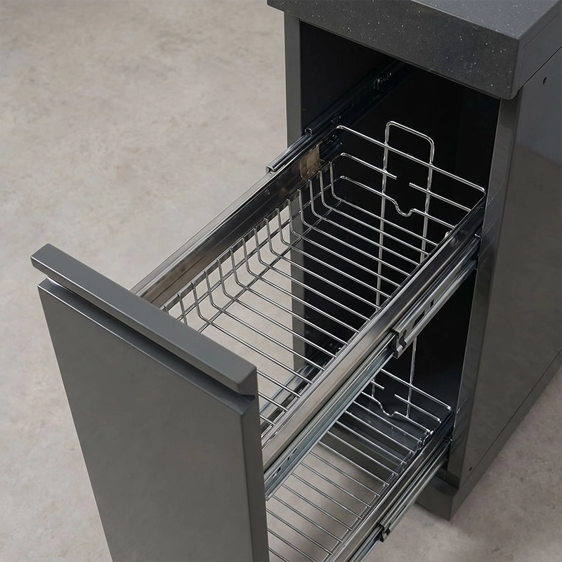 Draco Grills Outdoor Kitchen Black Stainless Steel Slimline Pull Out Drawer Cabinet with Granite Top