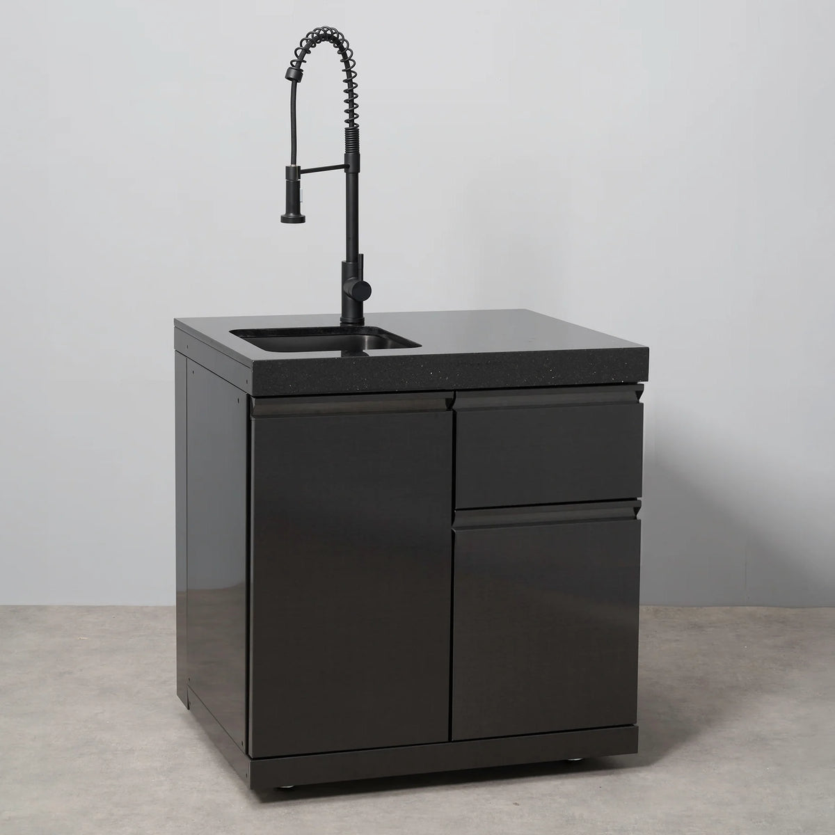 Draco Grills Outdoor Kitchen Black Stainless Steel Sink Unit with Door and Bin Drawer