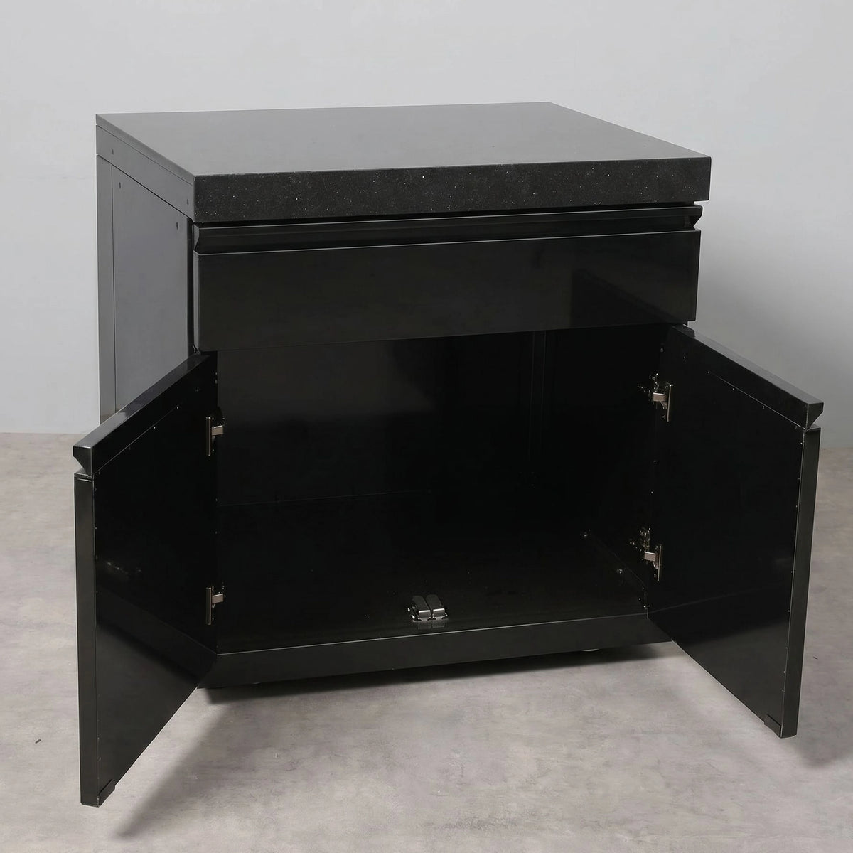 Draco Grills Outdoor Kitchen Black Stainless Steel Single Drawer and Double Door Cabinet