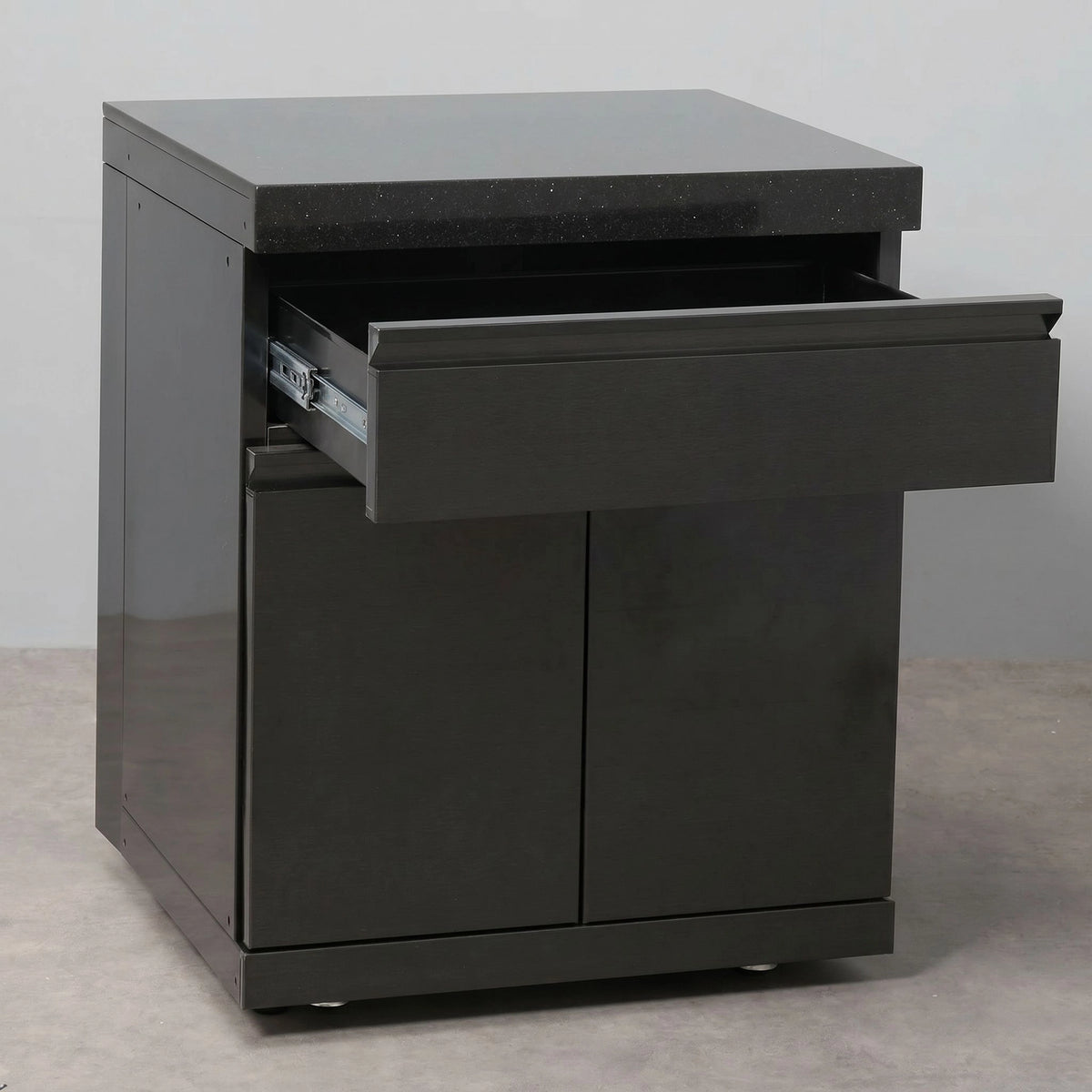 Draco Grills Outdoor Kitchen Black Stainless Steel Single Drawer and Double Door Cabinet