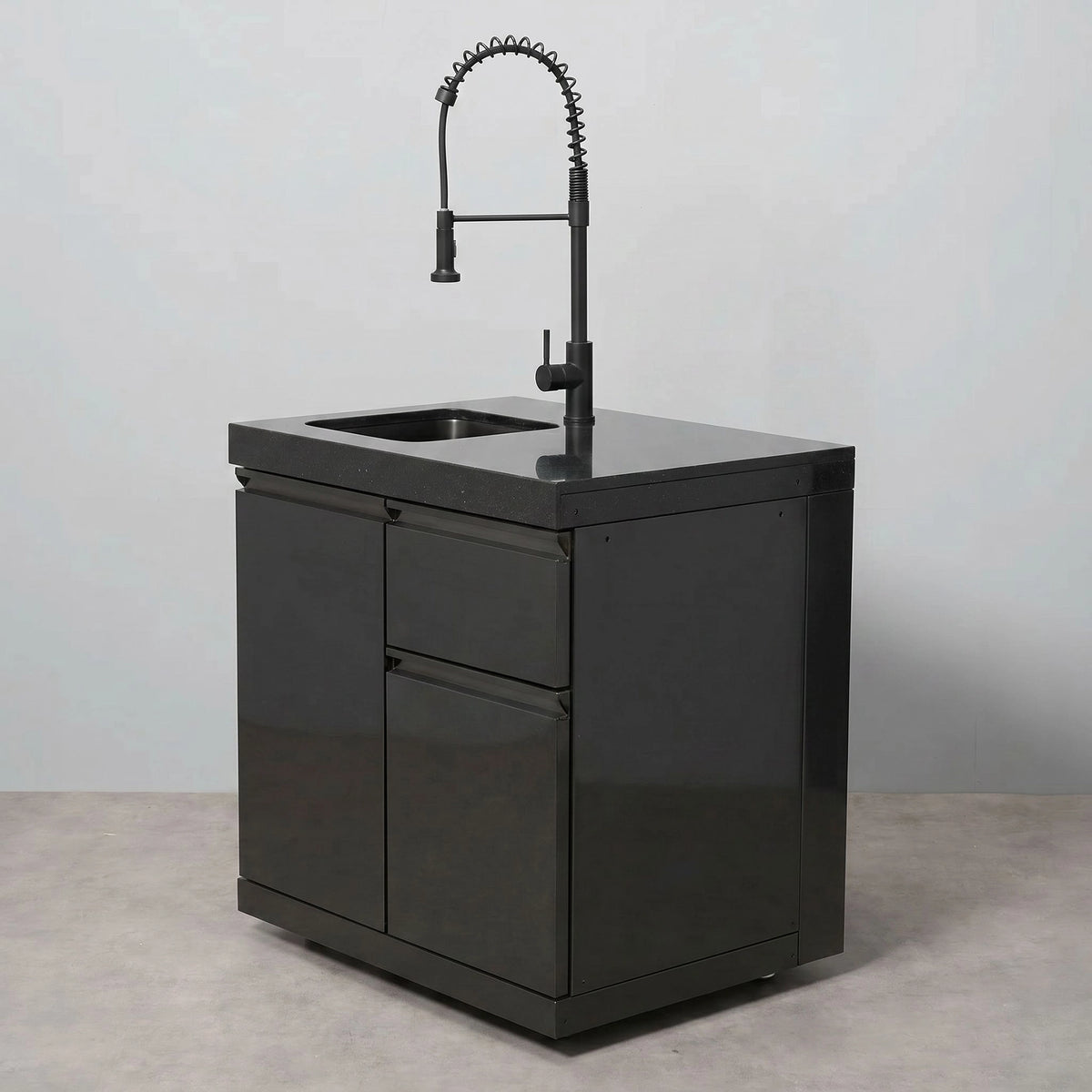 Draco Grills Outdoor Kitchen Black Stainless Steel Sink Unit with Door and Bin Drawer