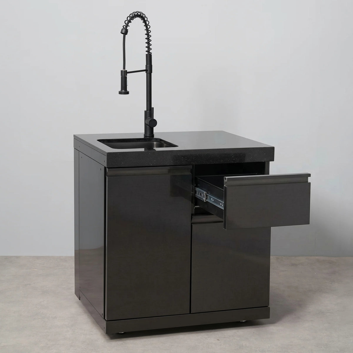 Draco Grills Outdoor Kitchen Black Stainless Steel Sink Unit with Door and Bin Drawer
