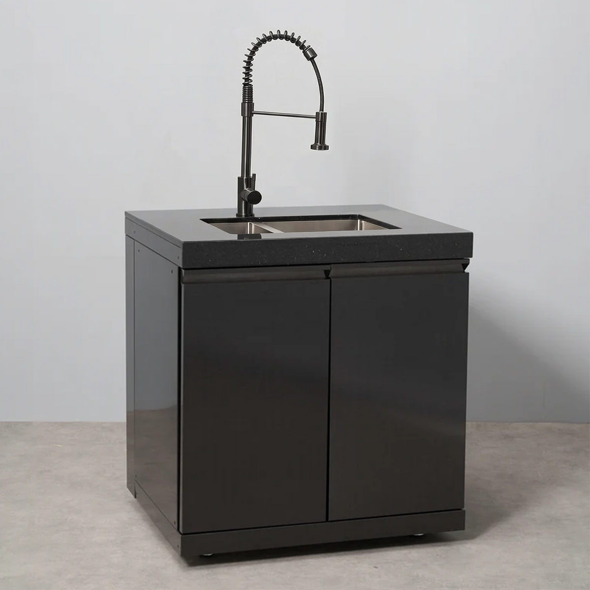Draco Grills Outdoor Kitchen Black Stainless Steel 1.5 Sink Double Cabinet with Ceramic Top