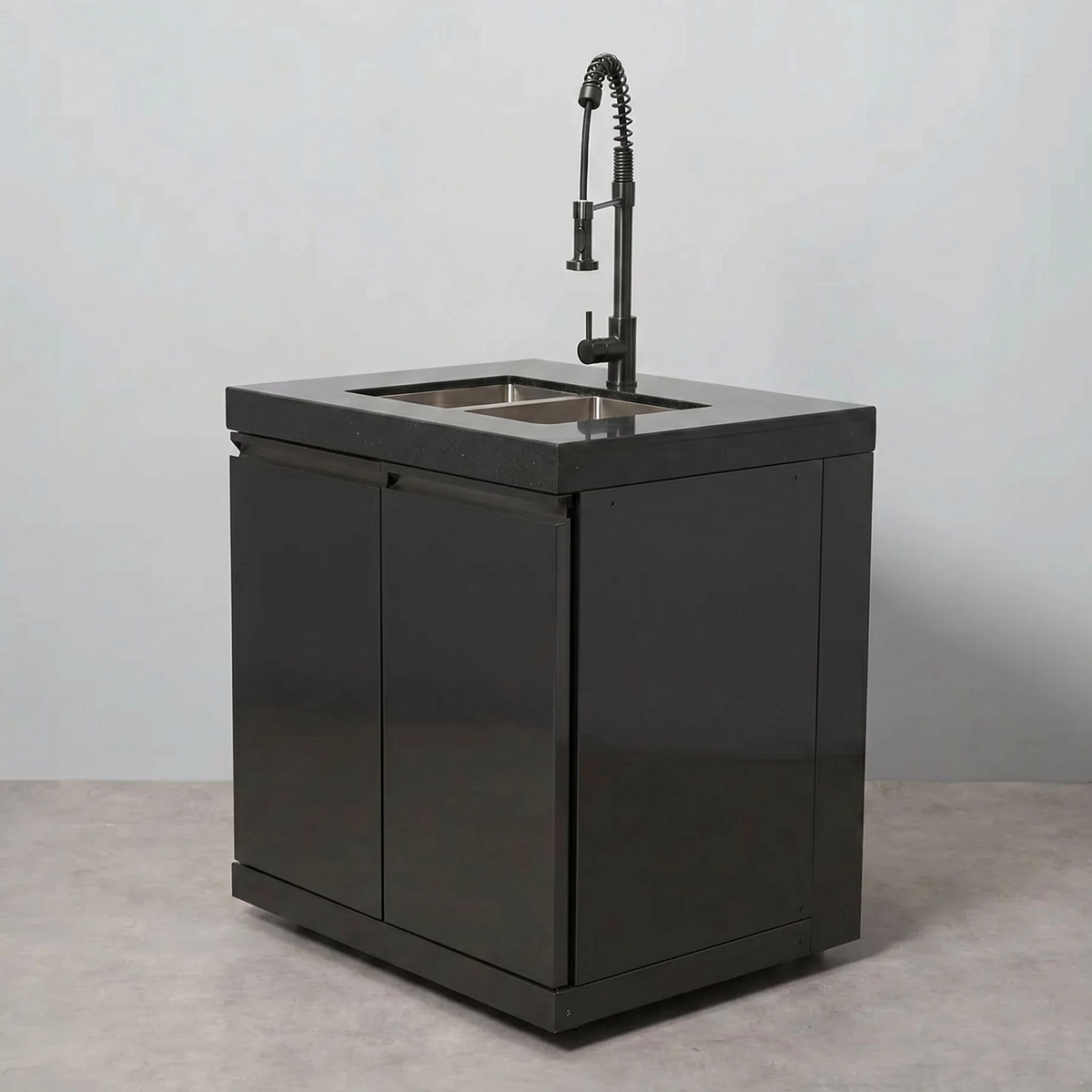 Draco Grills Outdoor Kitchen Black Stainless Steel 1.5 Sink Double Cabinet with Ceramic Top