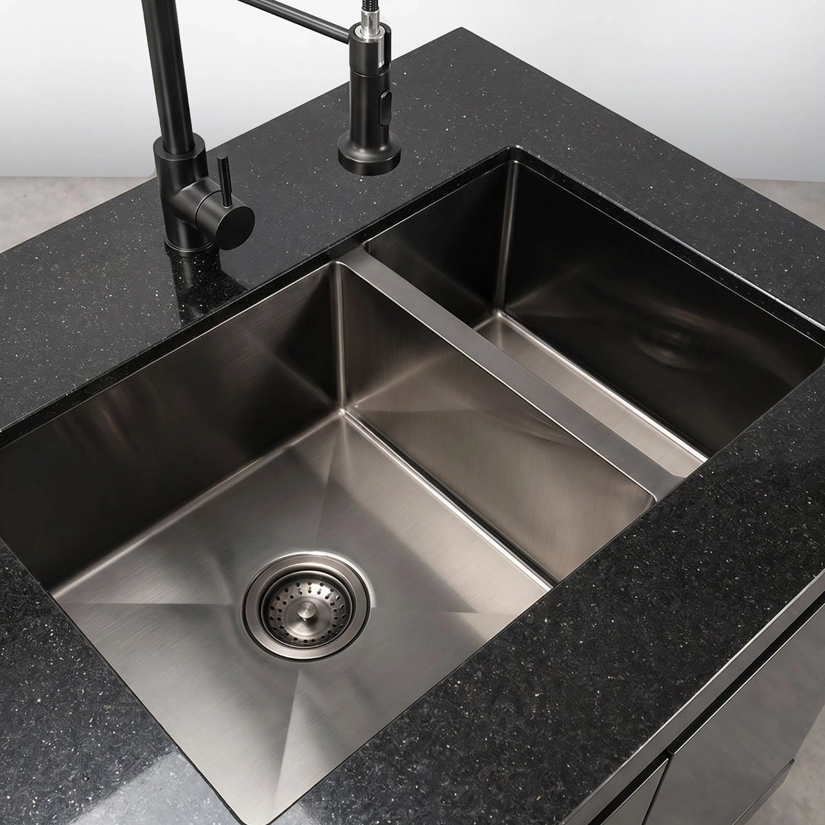 Draco Grills Outdoor Kitchen Black Stainless Steel 1.5 Sink Double Cabinet with Ceramic Top