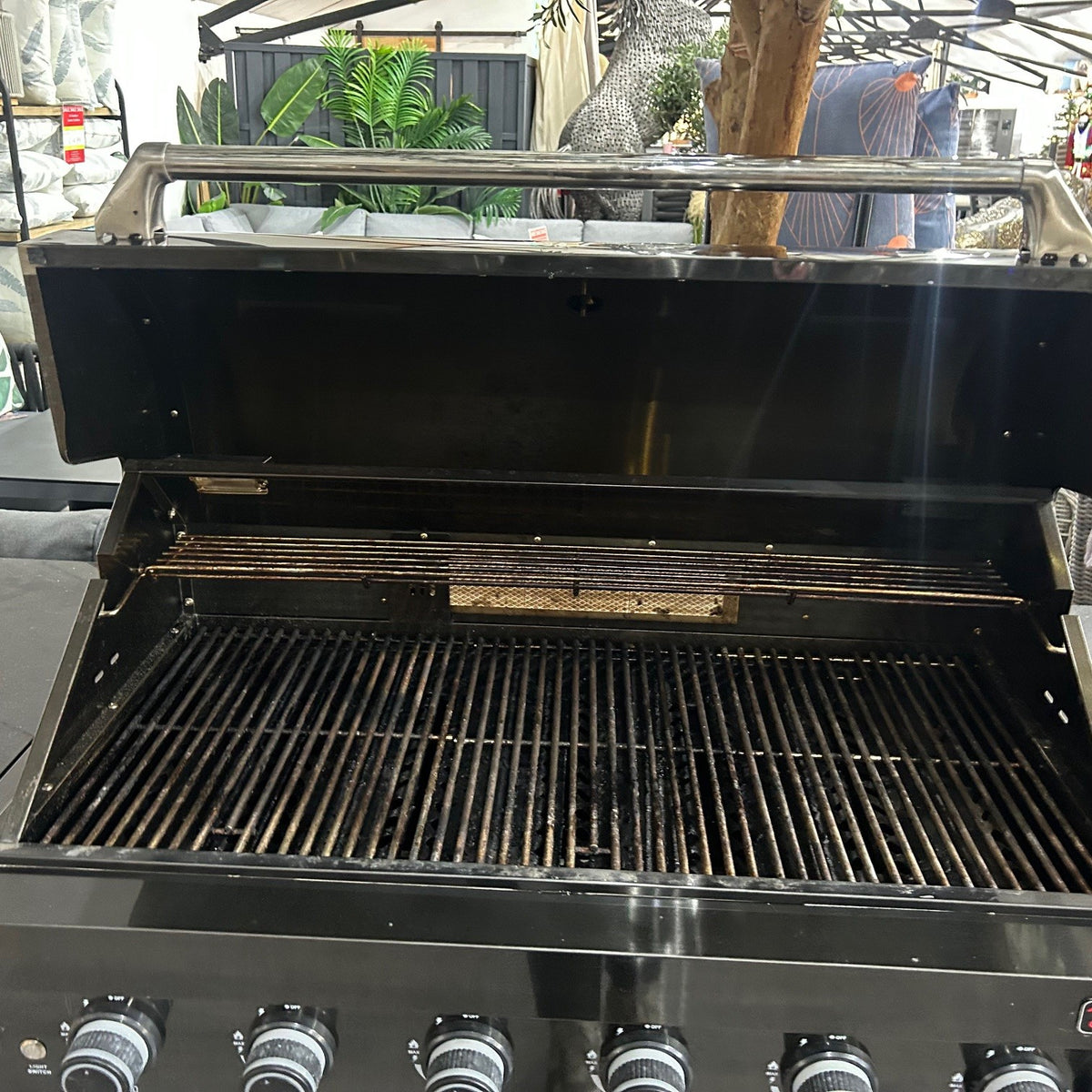 Ex Display Draco Grills 6 Burner BBQ Black Stainless Steel Modular Outdoor Kitchen with Double Fridge and 3 Drawer Unit