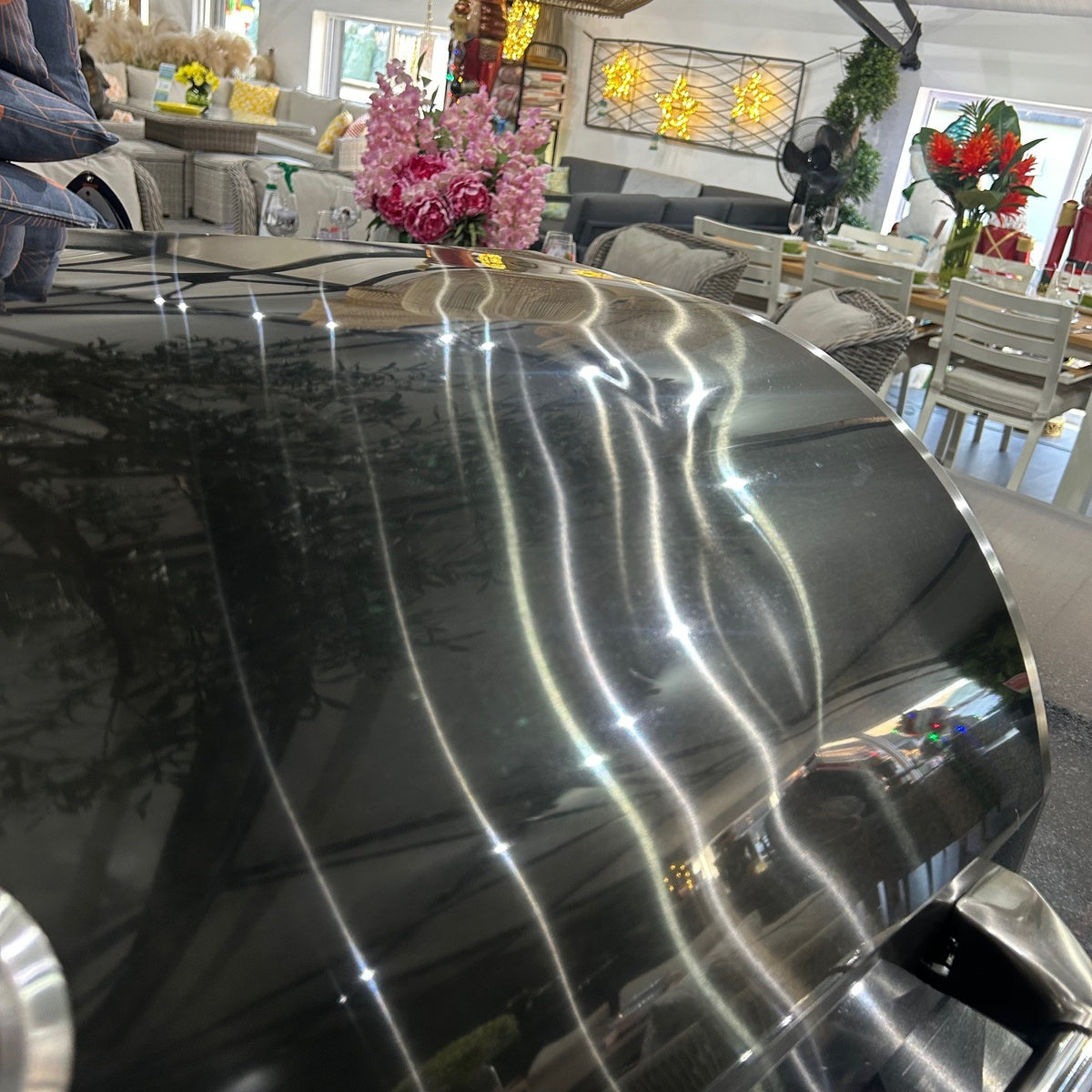 Ex Display Draco Grills 6 Burner BBQ Black Stainless Steel Modular Outdoor Kitchen with Double Fridge and 3 Drawer Unit