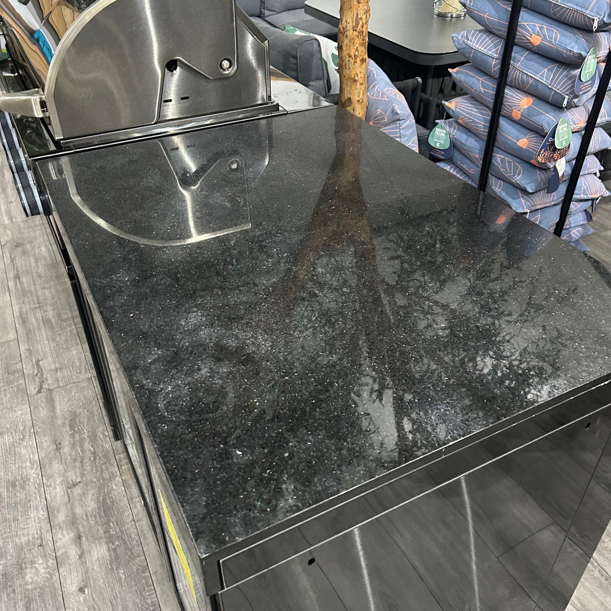 Ex Display Draco Grills 6 Burner BBQ Black Stainless Steel Modular Outdoor Kitchen with Double Fridge and 3 Drawer Unit