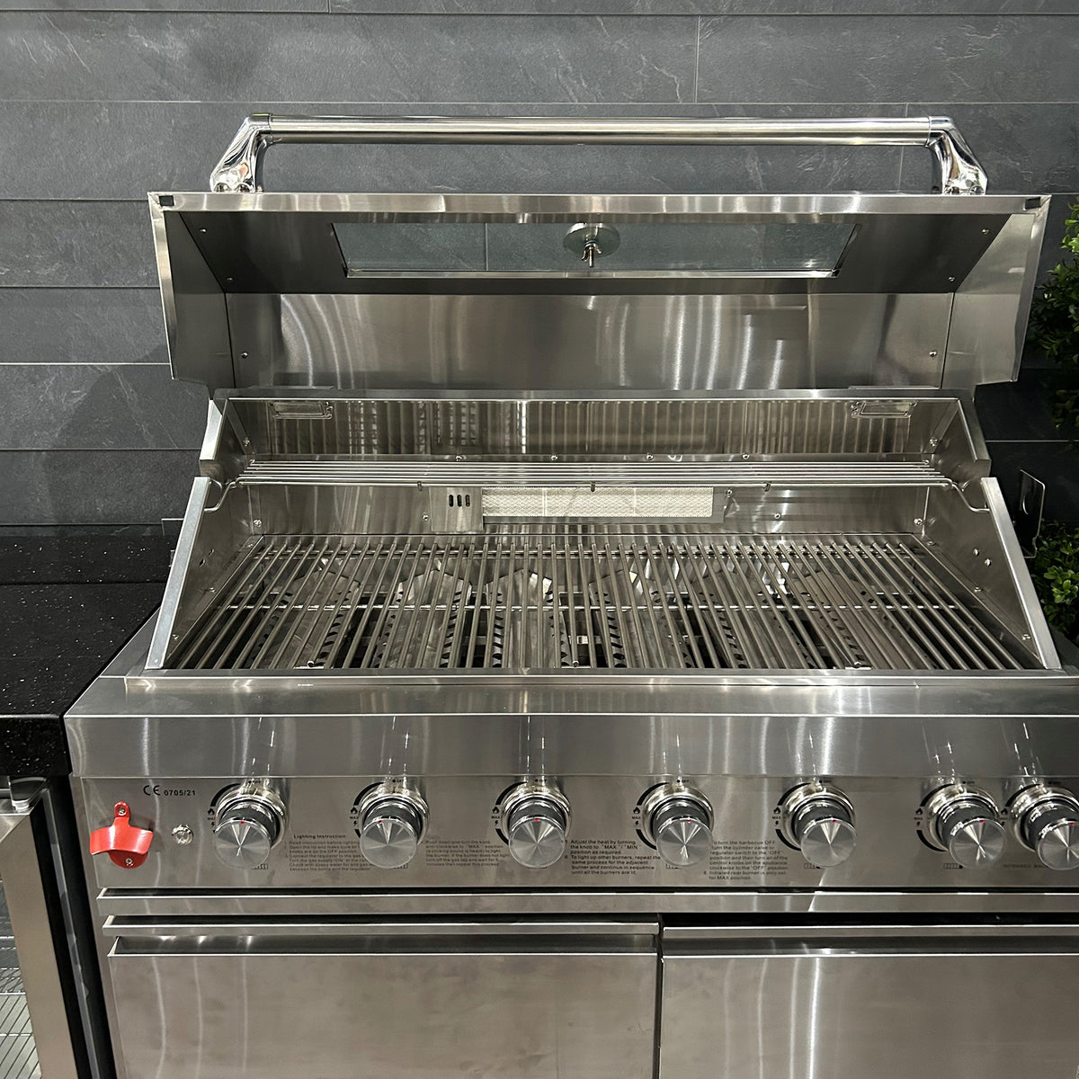 Ex Display Draco Grills 6 Burner Stainless Steel Outdoor Kitchen with Sink and Fridge Unit and Double Cupboard
