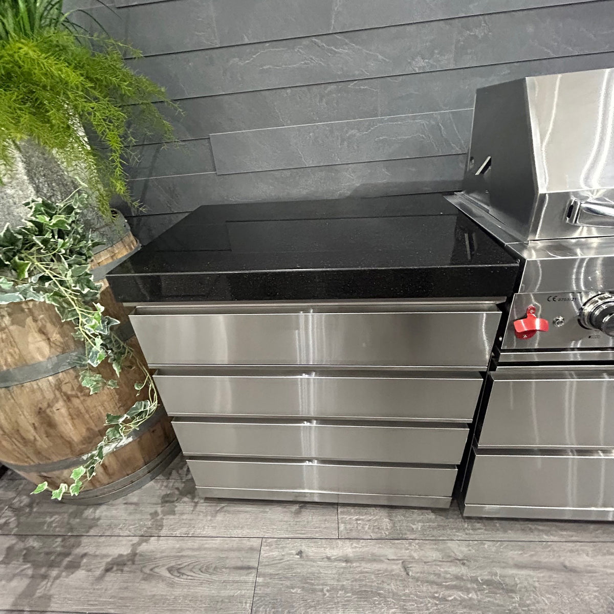 Ex Display Draco Grills 6 Burner Stainless Steel Outdoor Kitchen with 4 Drawer Unit and Single Fridge Unit