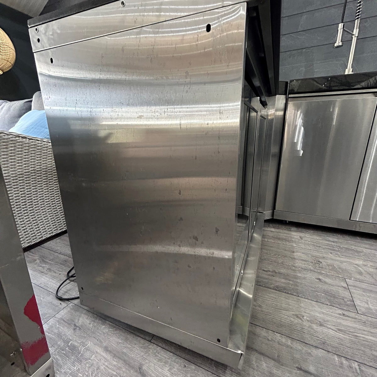 Ex Display Draco Grills 6 Burner Stainless Steel Outdoor Kitchen with Sear Station, Sink Unit, 90 Degree Corner and Double Fridge Unit