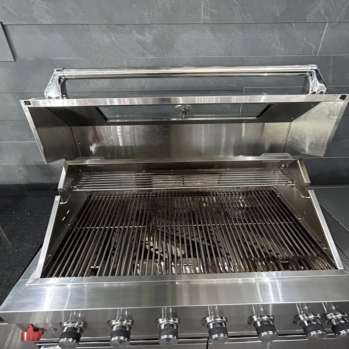 Ex Display Draco Grills 6 Burner Stainless Steel Outdoor Kitchen with Sear Station, Sink Unit, 90 Degree Corner and Double Fridge Unit