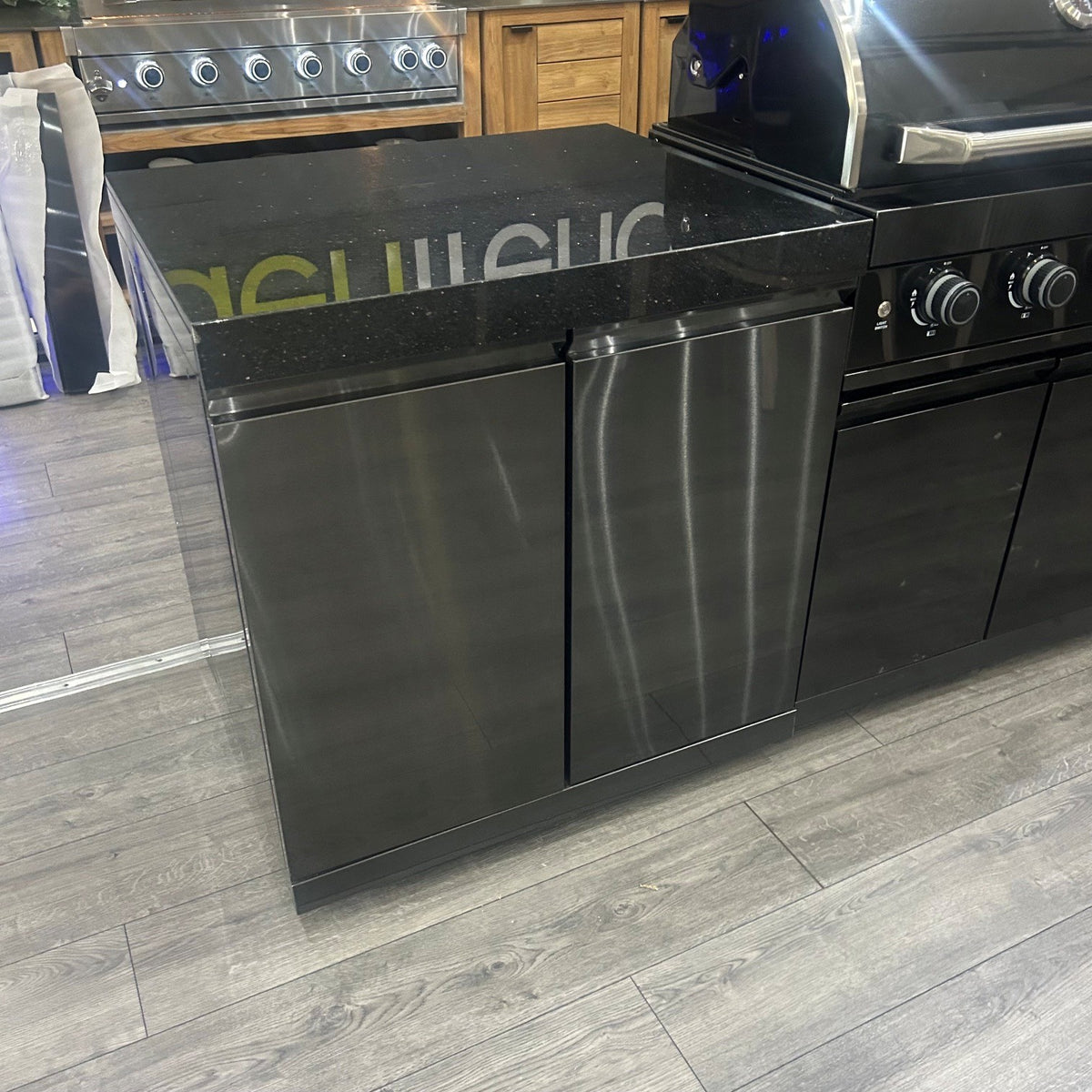 Ex Display Draco Grills 4 Burner Black Stainless Steel Outdoor Kitchen with Double Cupboard and Sear Station