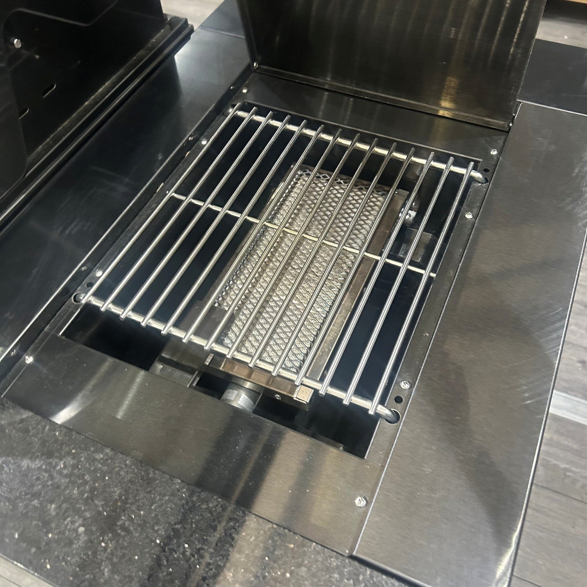Ex Display Draco Grills 4 Burner Black Stainless Steel Outdoor Kitchen with Double Cupboard and Sear Station