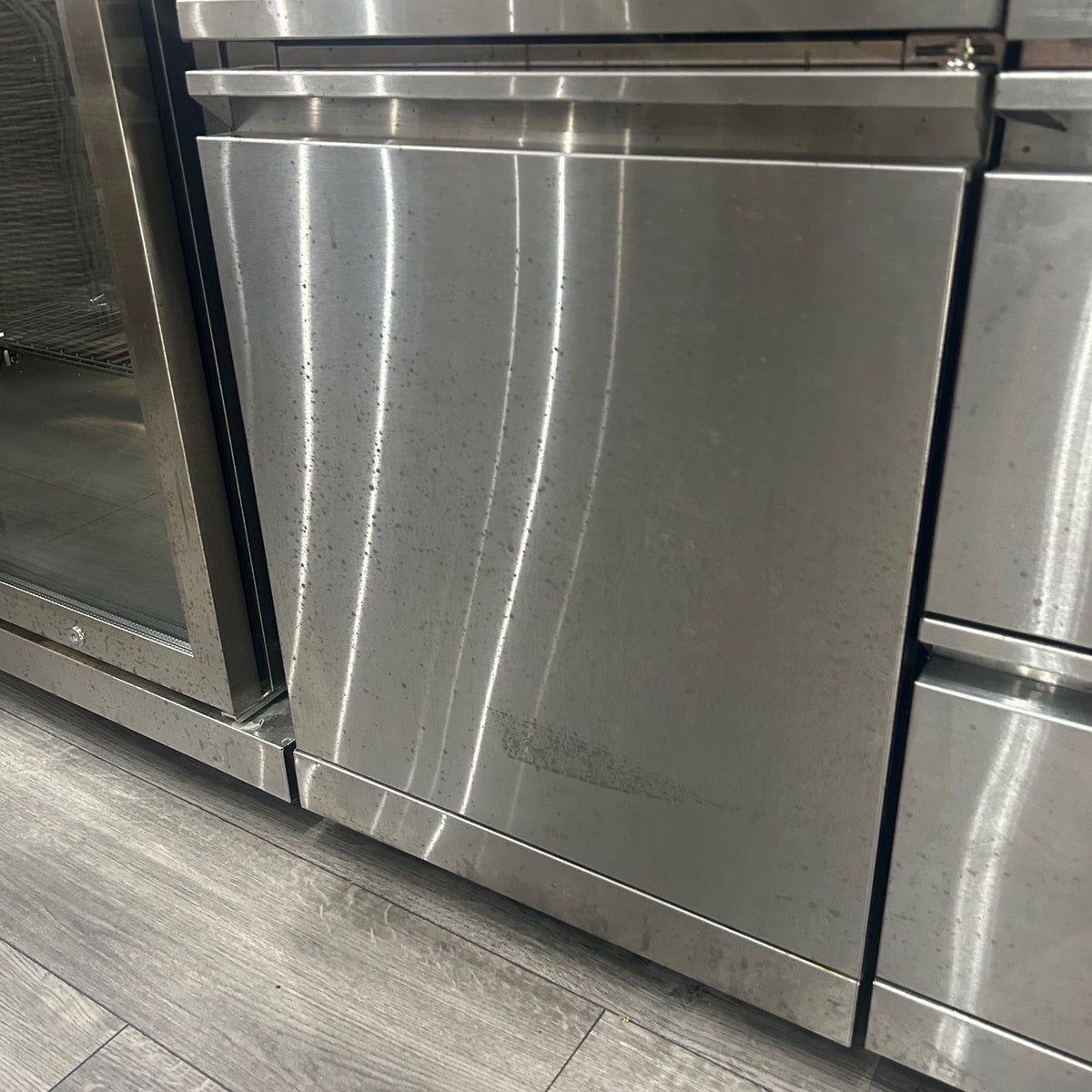 Ex Display Draco Grills 6 Burner Stainless Steel Outdoor Kitchen with Sear Station, Single Fridge, Double Cupboard