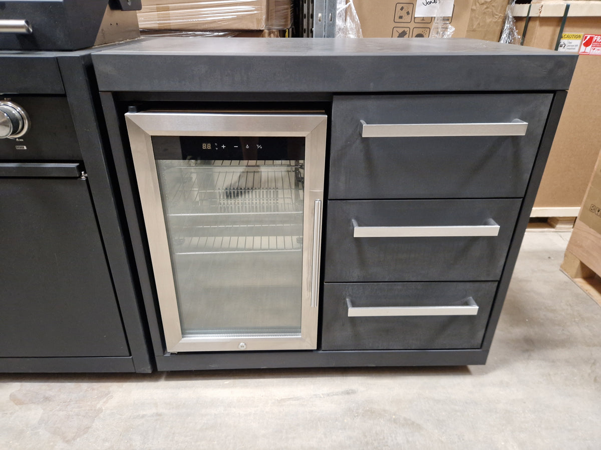 Ex Display Draco Grills Fusion 6 Burner Black Outdoor Kitchen with Single Fridge and Double Cupboard