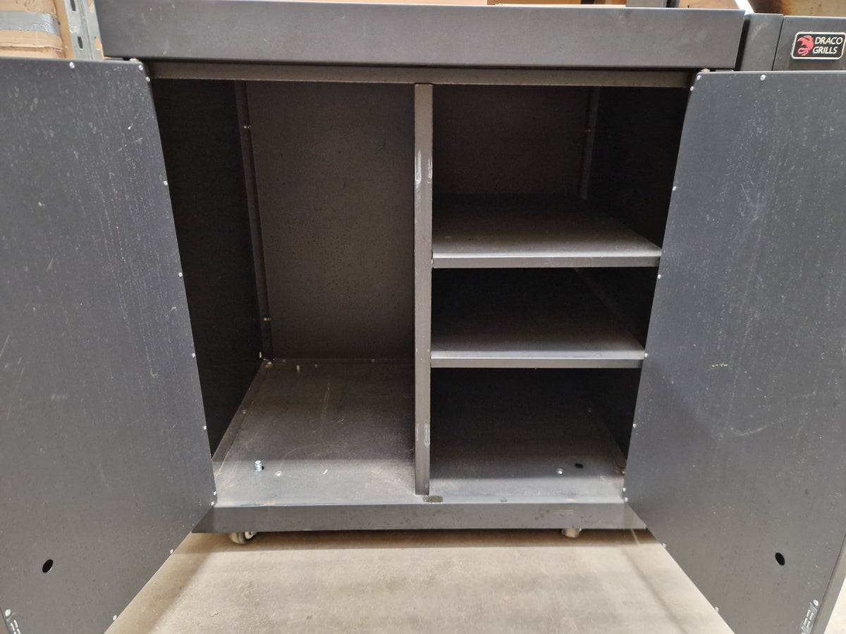 Ex Display Draco Grills Fusion 6 Burner Black Outdoor Kitchen with Single Fridge and Double Cupboard