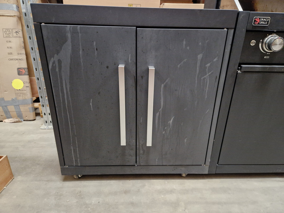 Ex Display Draco Grills Fusion 6 Burner Black Outdoor Kitchen with Single Fridge and Double Cupboard