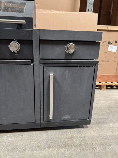 Ex Display Draco Grills Fusion 6 Burner Black Outdoor Kitchen with Side Burner and Single Fridge Unit