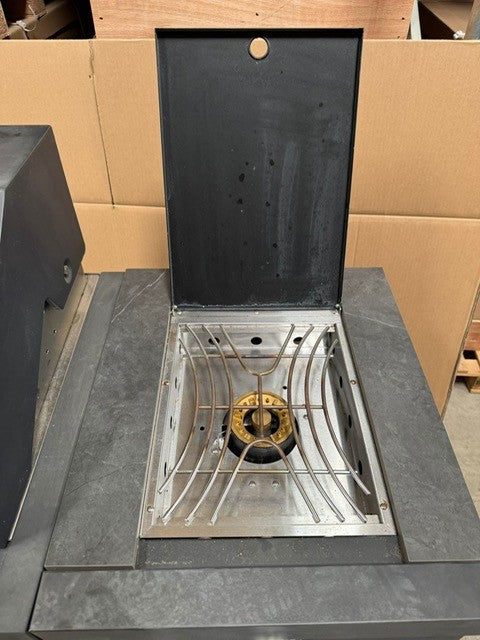 Ex Display Draco Grills Fusion 6 Burner Black Outdoor Kitchen with Side Burner and Single Fridge Unit