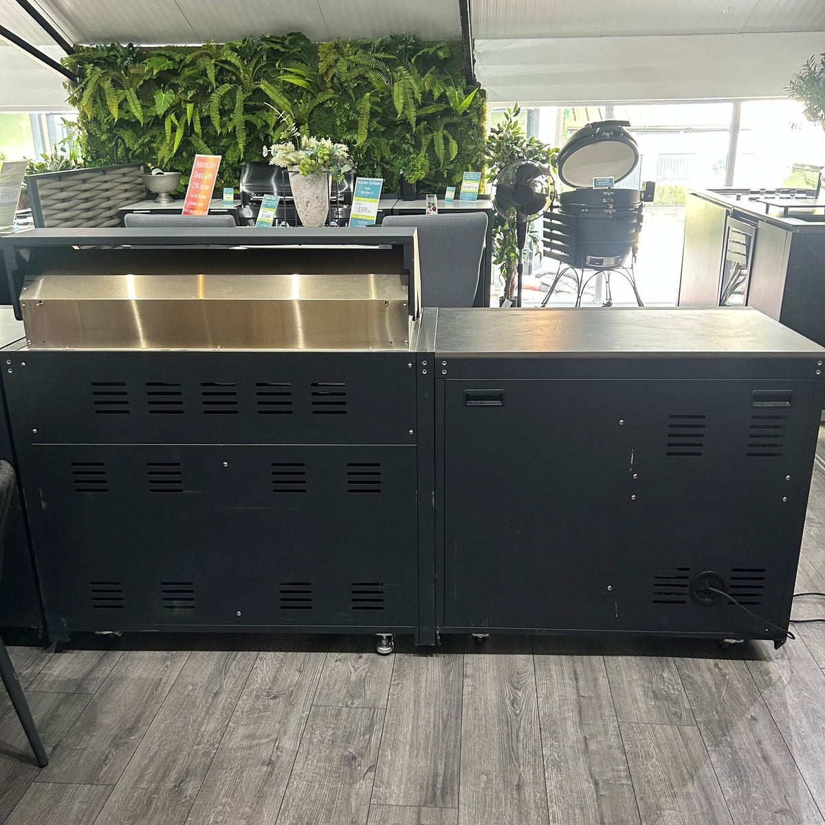 Ex Display Draco Grills Fusion 6 Burner Black Outdoor Kitchen with Fridge Unit and Cupboard
