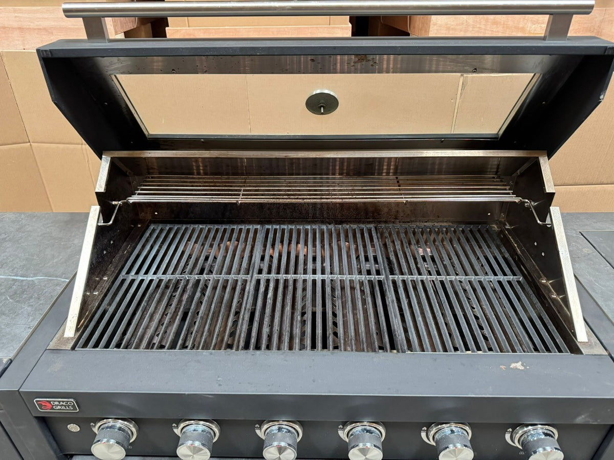 Ex Display Draco Grills Fusion 6 Burner Black Outdoor Kitchen with Side Burner and Double Cupboard