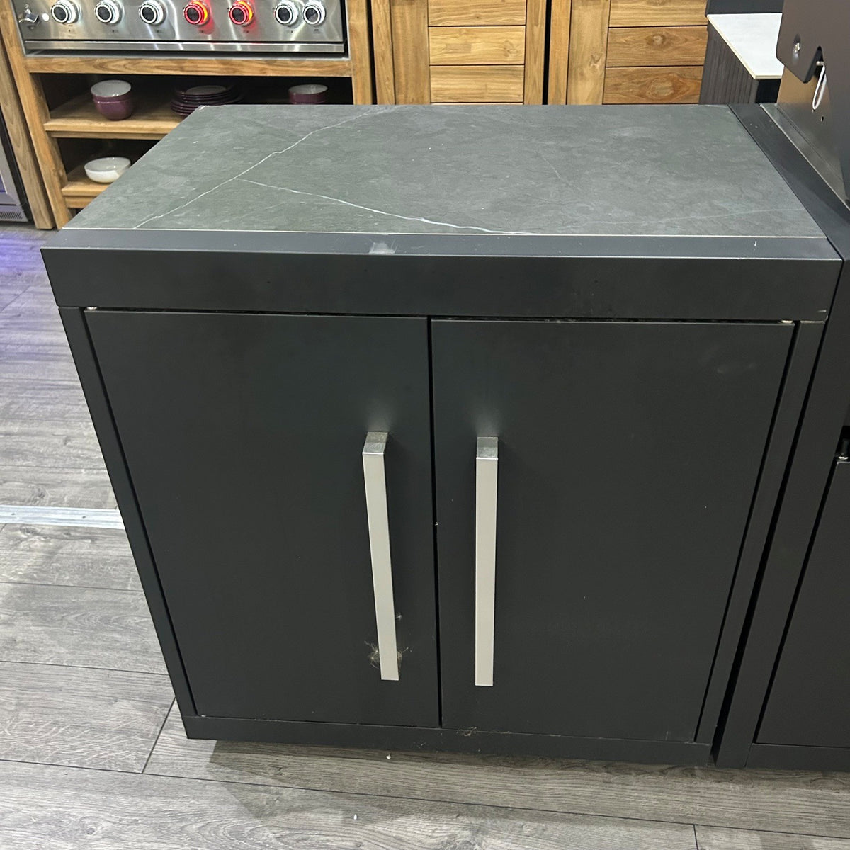 Ex Display Draco Grills Fusion 6 Burner Black Outdoor Kitchen with Double Fridge and Cupboard