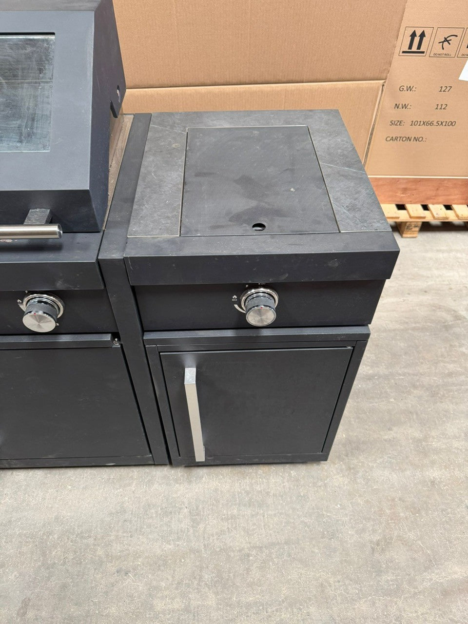 Ex Display Draco Grills Fusion 6 Burner Black Outdoor Kitchen with Side Burner and Double Cupboard