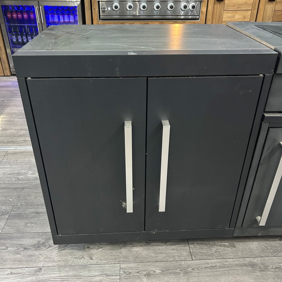 Ex Display Draco Grills Fusion 6 Burner Black Outdoor Kitchen with Side Burner, Double Fridge and Double Cupboard