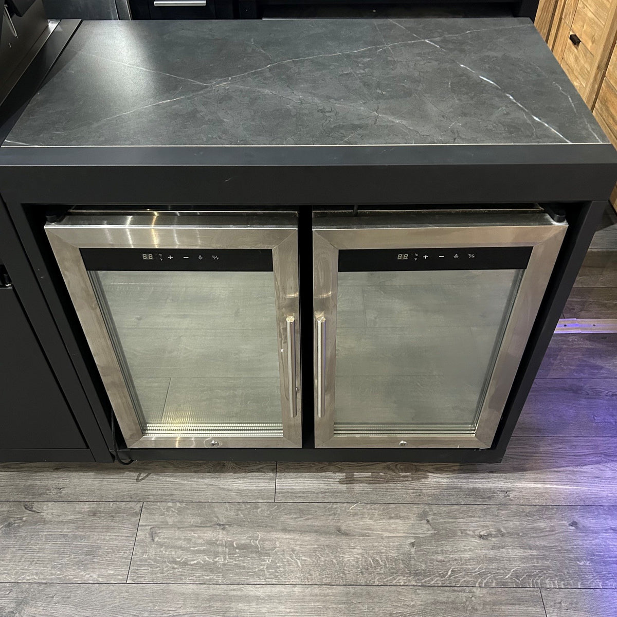 Ex Display Draco Grills Fusion 6 Burner Black Outdoor Kitchen with Double Fridge and Cupboard
