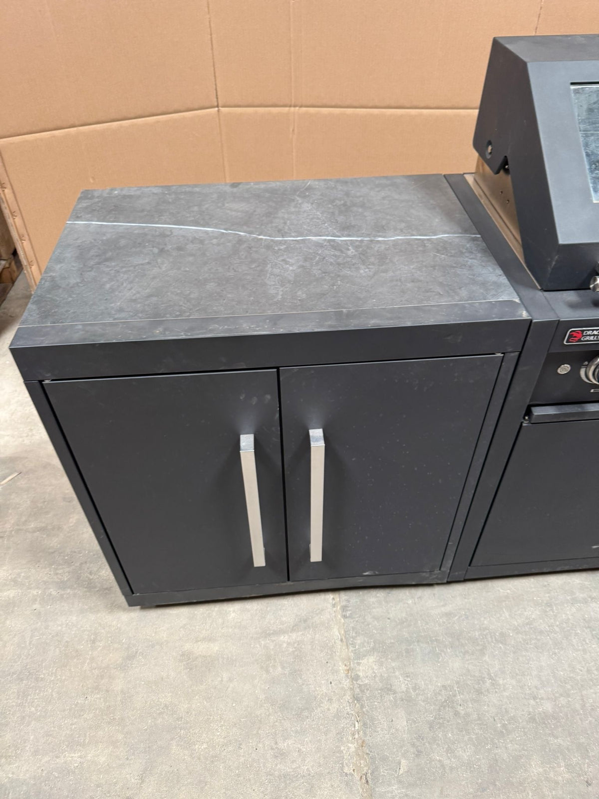 Ex Display Draco Grills Fusion 6 Burner Black Outdoor Kitchen with Side Burner and Double Cupboard