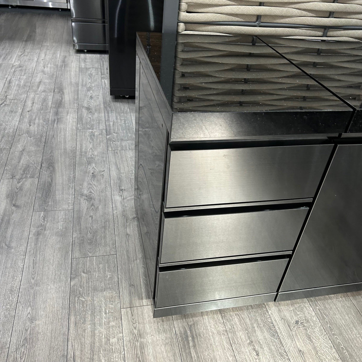 Ex Display Draco Grills Black Stainless Steel Outdoor Kitchen with 27" Kamado Unit, Single Cabinet, Drawer Unit and Bin Cabinet