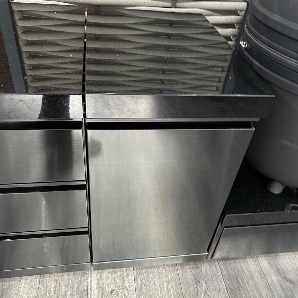 Ex Display Draco Grills Black Stainless Steel Outdoor Kitchen with 27" Kamado Unit, Single Cabinet, Drawer Unit and Bin Cabinet