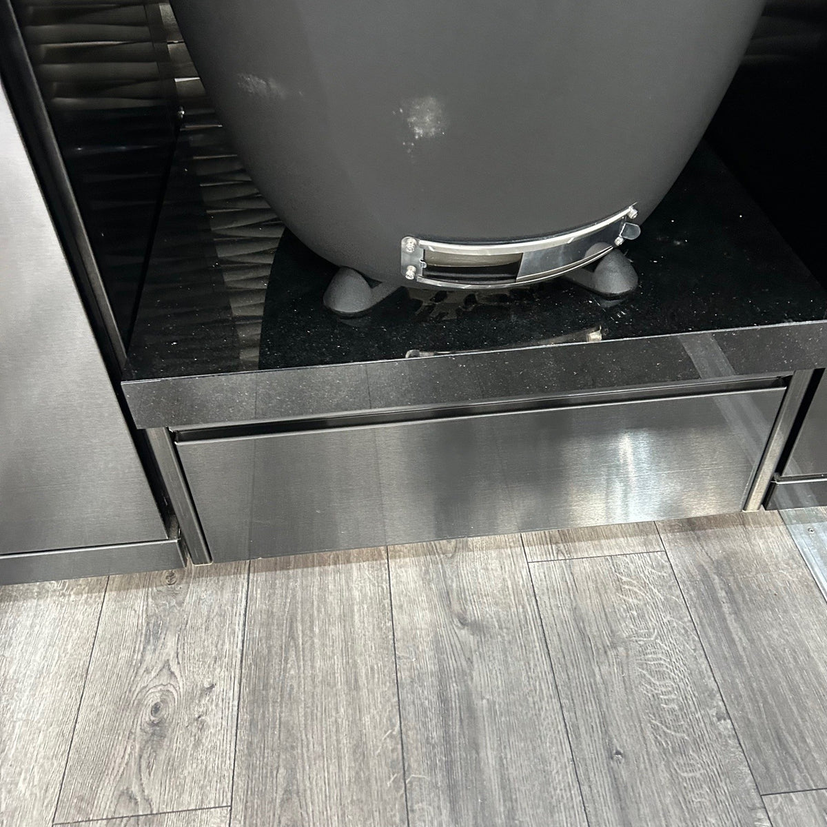 Ex Display Draco Grills Black Stainless Steel Outdoor Kitchen with 27" Kamado Unit, Single Cabinet, Drawer Unit and Bin Cabinet