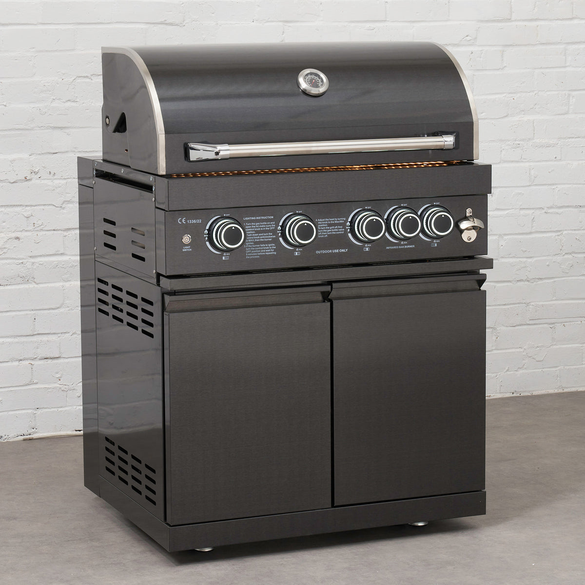 Draco Grills 4 Burner BBQ Black Stainless Steel Modular Outdoor Kitchen with Sear Station and Fridge Unit