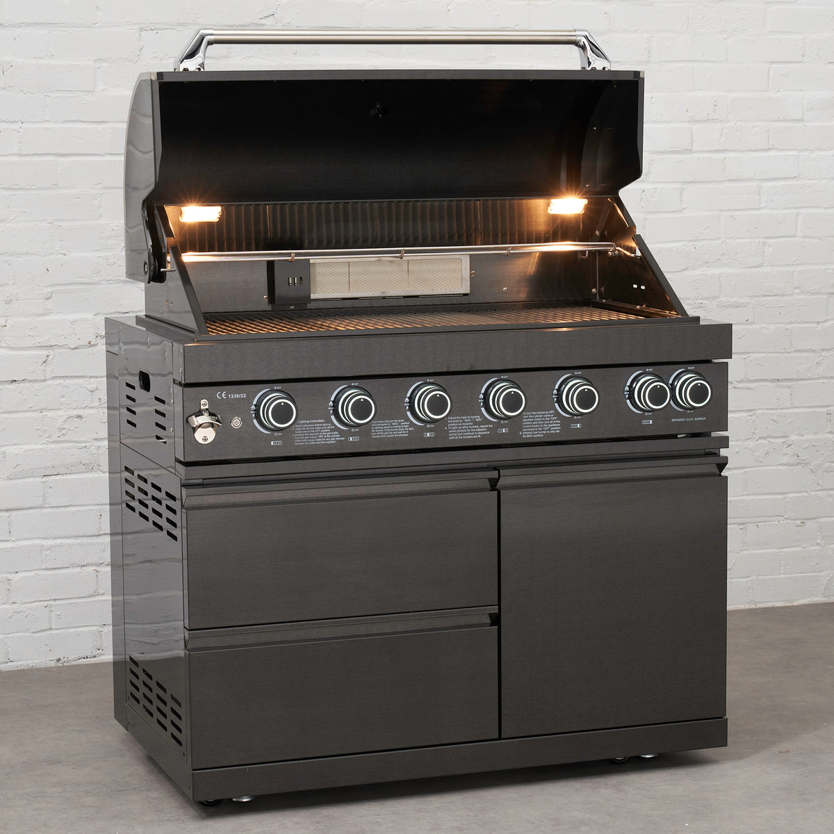 Draco Grills Outdoor Kitchen 6 Burner Black Stainless Steel Gas Barbecue