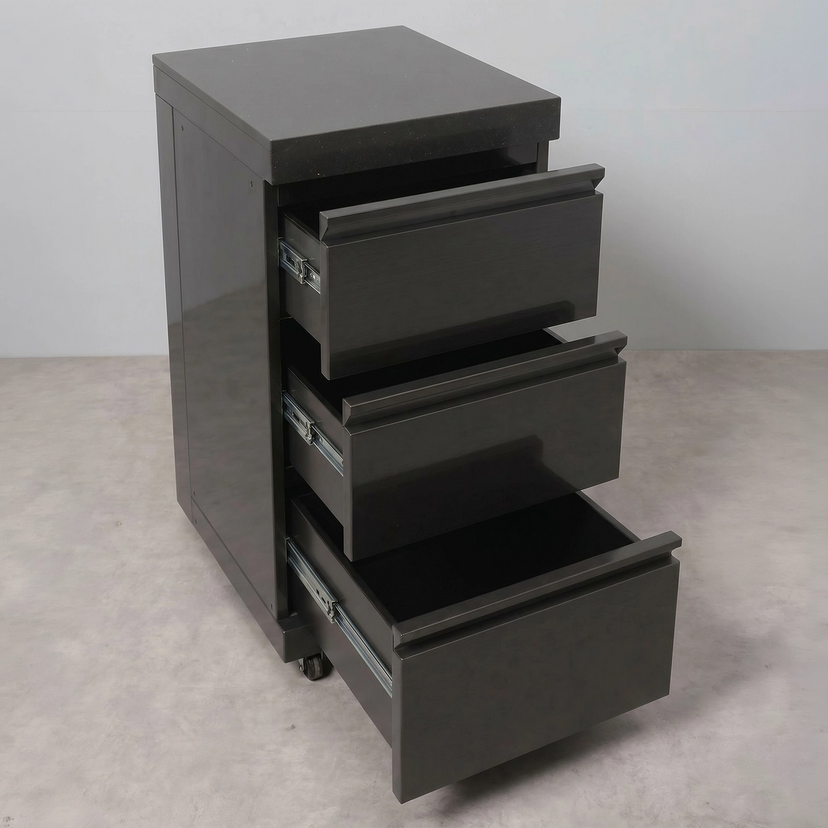 Draco Grills Outdoor Kitchen Black Stainless Steel Triple Drawer Cabinet with Granite Top