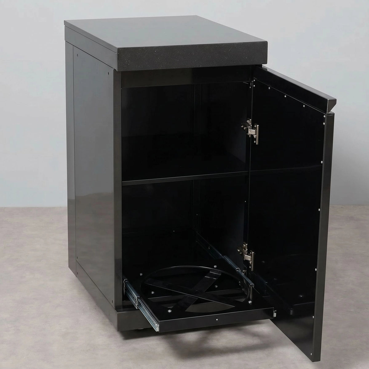 Draco Grills Outdoor Kitchen Black Stainless Steel Single Cabinet with Granite Top