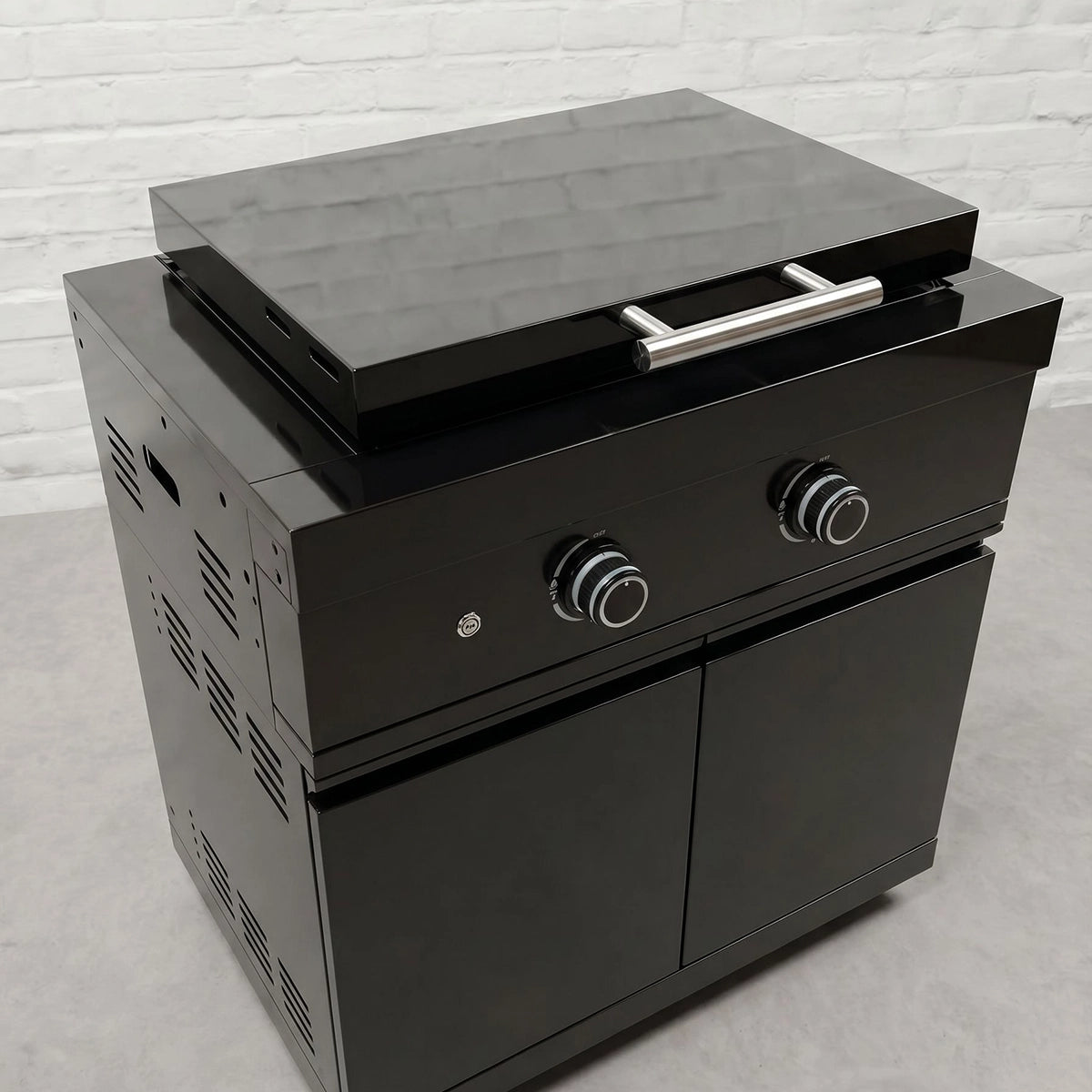 Draco Grills K802 Twin Burner Black Stainless Steel Plancha Grill with Cabinet