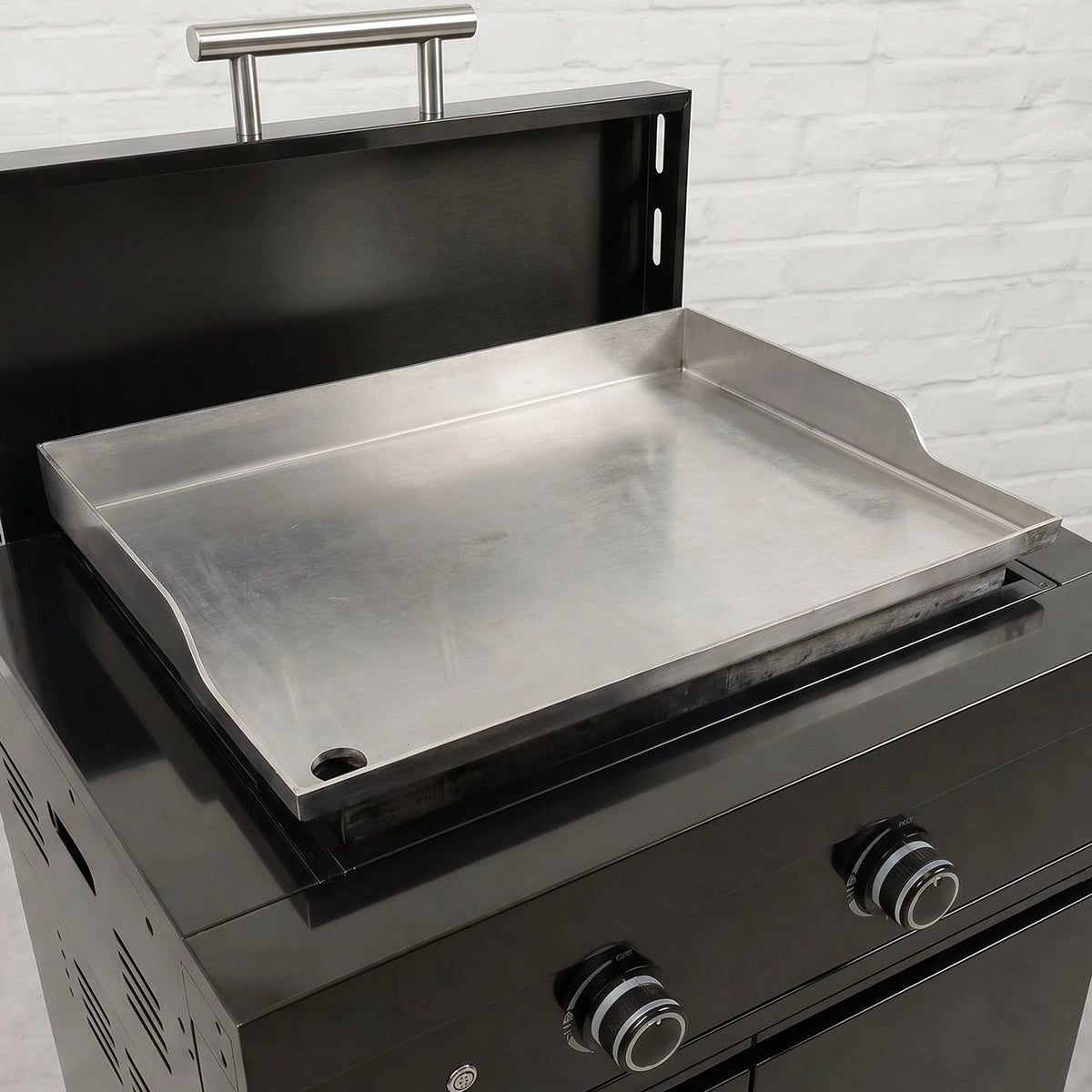 Draco Grills K802 Twin Burner Black Stainless Steel Plancha Grill with Cabinet