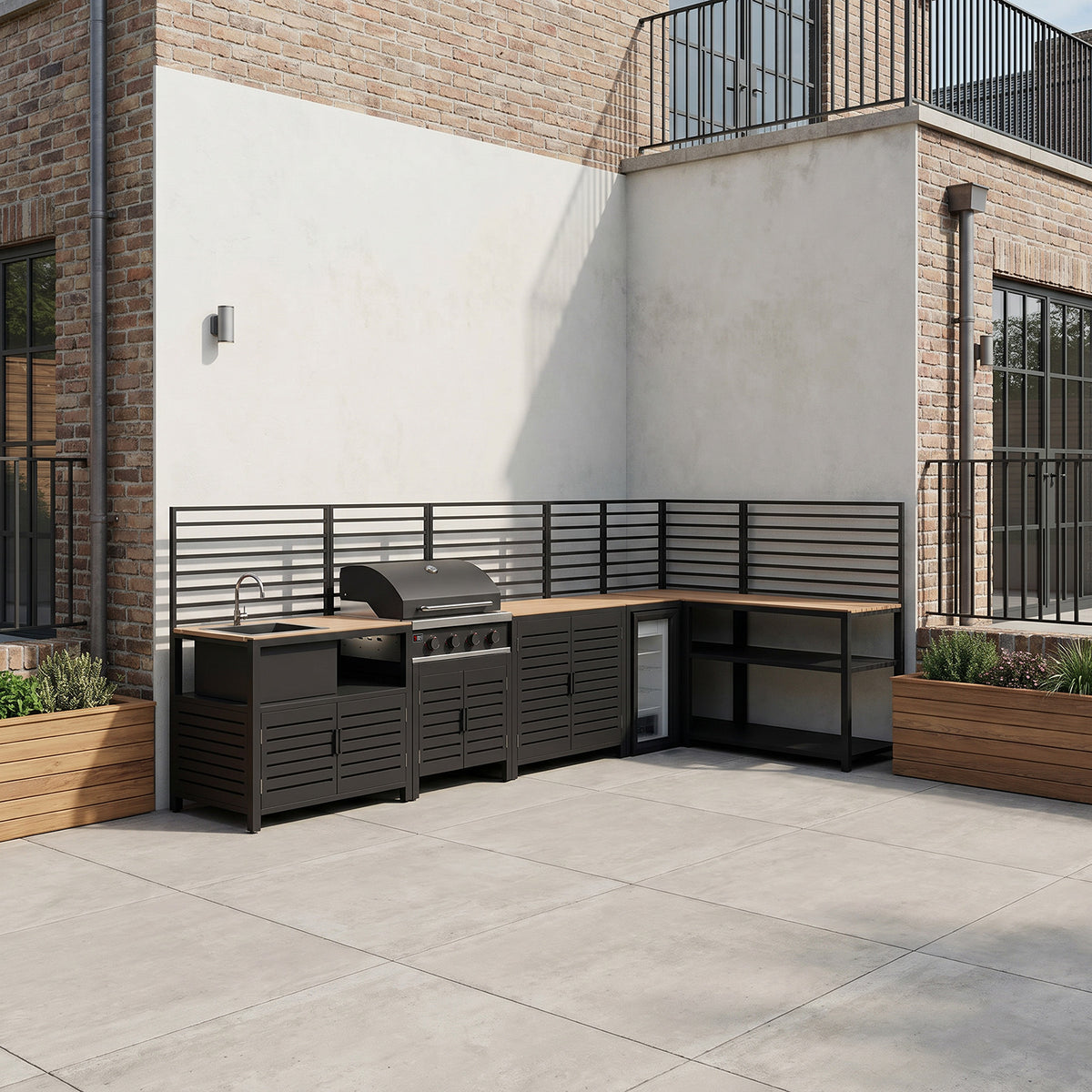 Draco Grills Scandic Modular 4 Burner Barbecue Cabinet with Cupboard Shelf Sink Fridge & Corner