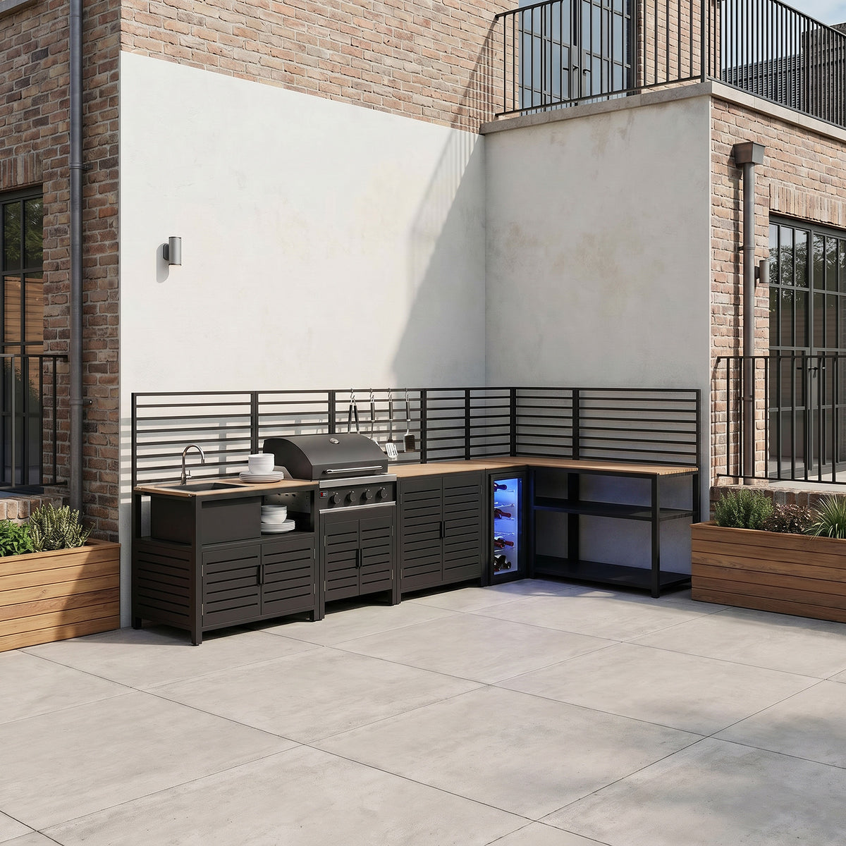 Draco Grills Scandic Modular 4 Burner Barbecue Cabinet with Cupboard Shelf Sink Fridge & Corner