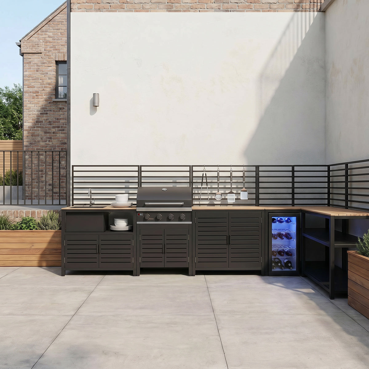 Draco Grills Scandic Modular 4 Burner Barbecue Cabinet with Cupboard Shelf Sink Fridge & Corner