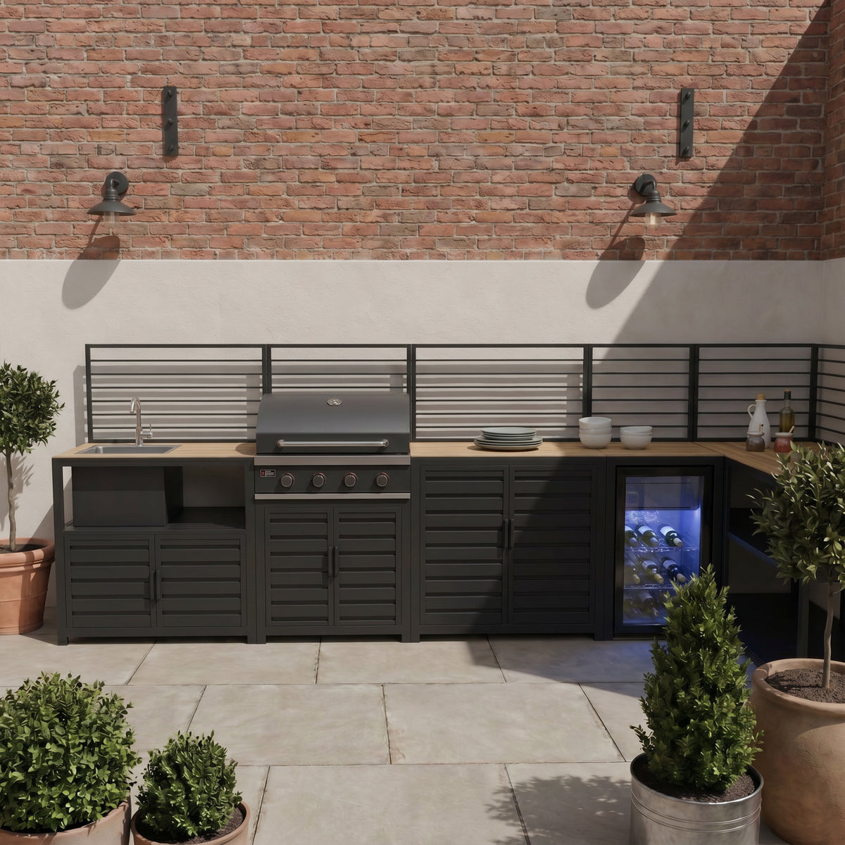 Draco Grills Scandic Modular 4 Burner Barbecue Cabinet with Cupboard Shelf Sink Fridge & Corner