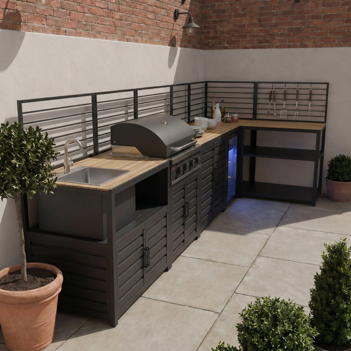 Draco Grills Scandic Modular 4 Burner Barbecue Cabinet with Cupboard Shelf Sink Fridge & Corner