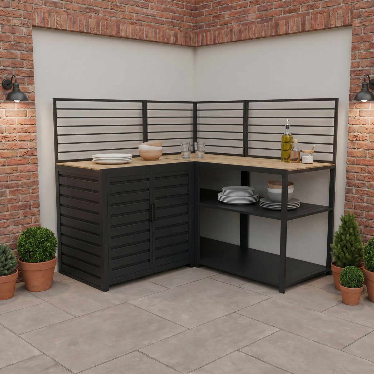 Draco Grills Scandic Modular Outdoor Kitchen with Double Cupboard Shelf & Corner Cabinet