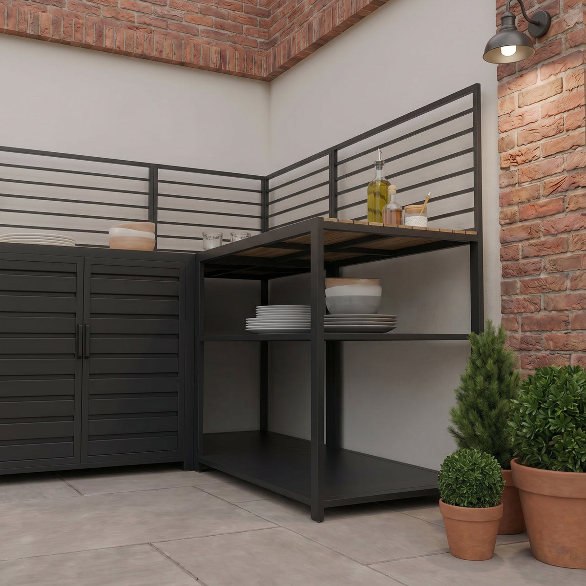 Draco Grills Scandic Modular Outdoor Kitchen with Double Cupboard Shelf & Corner Cabinet