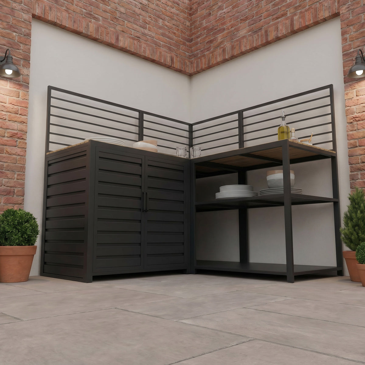 Draco Grills Scandic Modular Outdoor Kitchen with Double Cupboard Shelf & Corner Cabinet