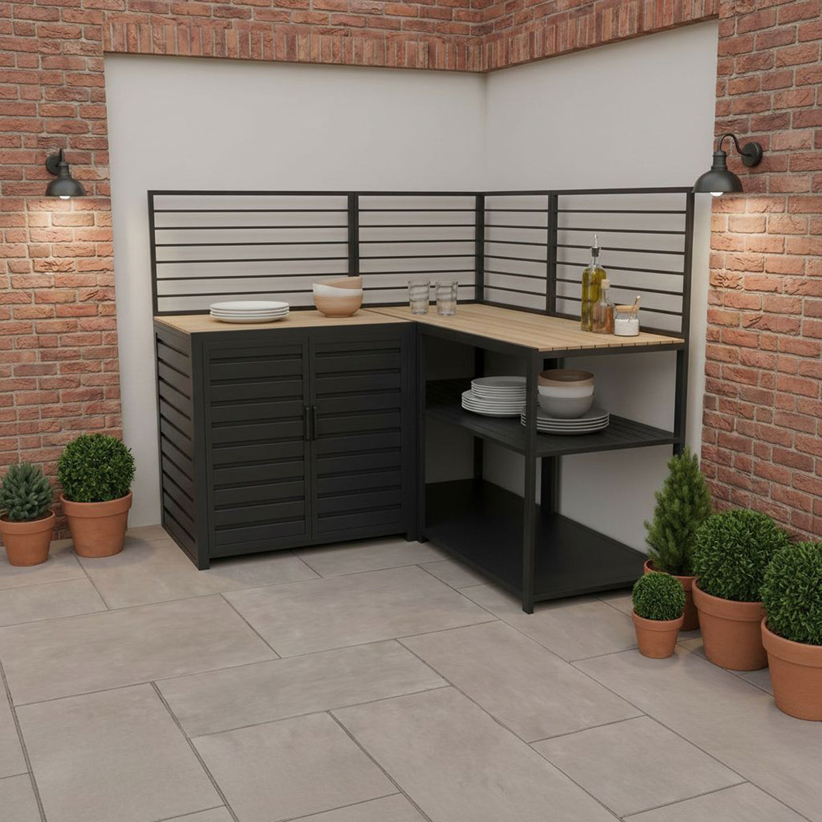 Draco Grills Scandic Modular Outdoor Kitchen with Double Cupboard Shelf & Corner Cabinet