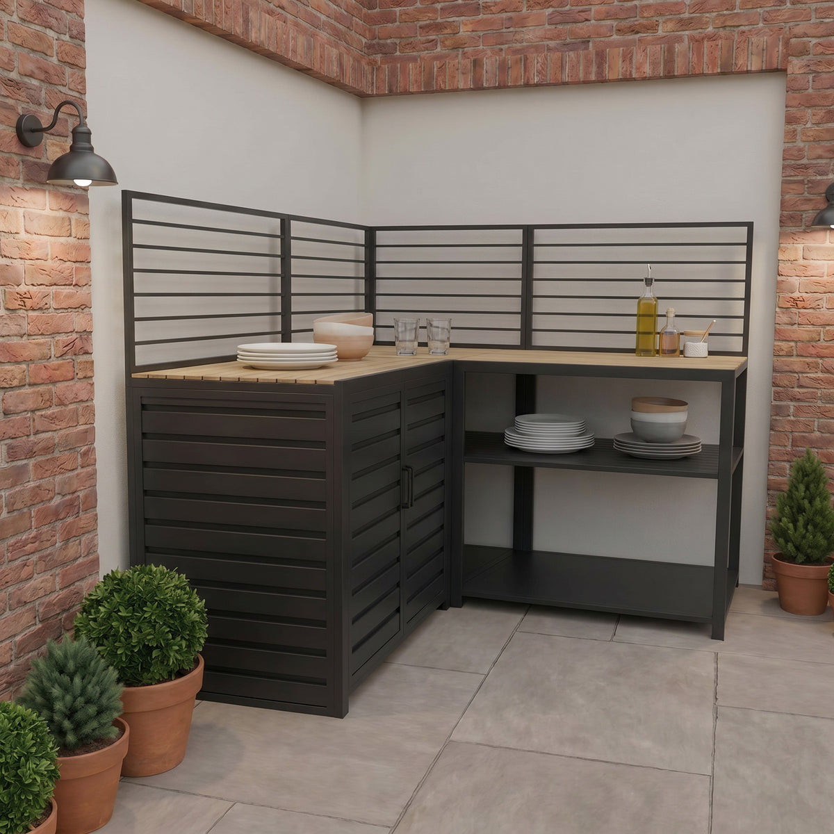 Draco Grills Scandic Modular Outdoor Kitchen with Double Cupboard Shelf & Corner Cabinet